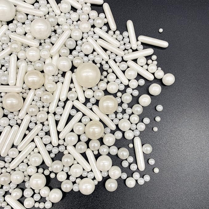 Sprinkles White Pearl Sugar Candy Mix Size Baking Cake Decorations Cupcake Toppers Cookie Decorating Ice Cream Celebrations Shaker Jar Wedding Shower Party (130g/4.58oz）