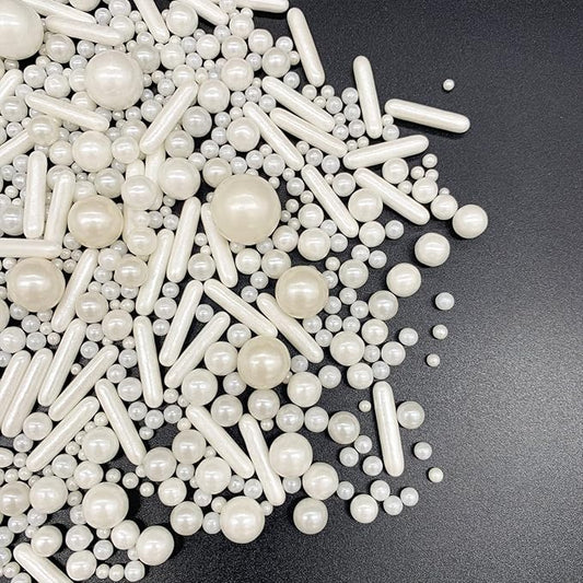 Sprinkles White Pearl Sugar Candy Mix Size Baking Cake Decorations Cupcake Toppers Cookie Decorating Ice Cream Celebrations Shaker Jar Wedding Shower Party (130g/4.58oz）