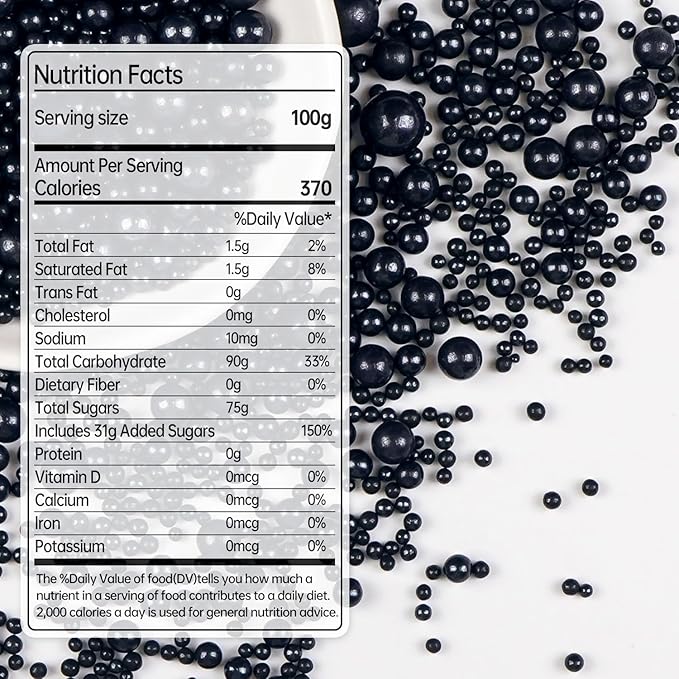 Black Pearl Sugar Sprinkles, Edible Black Sprinkles for Cake Decorating, 150g/5.29oz, Baking Cake Decorations, Ice Cream Toppers, Cupcakes, Cookies, Birthday, Wedding Party Chirstmas Supplies