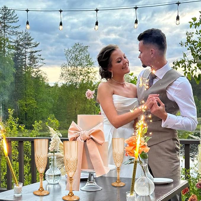 Plastic Champagne Flutes, 48PCS Gold Plastic Wine Glasses Goblets Reusable Champagne Flute for Weddings, Bachelor Parties, Toasting, and Events(48, Gold)