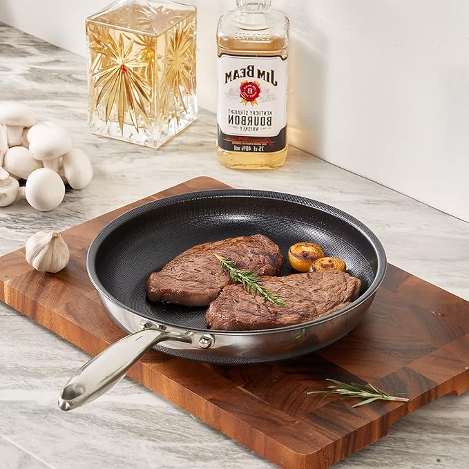 KITEXPERT Non Stick Frying Pans Set, Titanium Ceramic Pan with Lids, Nonstick Skillet Stainless Steel, PFAS PFOA & PTFE Free, Dishwasher & Oven Safe, All Cooktops Compatible, 3 Piece (8, 10, 12")