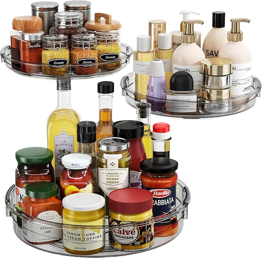 LAMU 3 Pack Lazy Susan Organizer Turntable for Cabinet, Condiment Organizer for Kitchen Pantry Organizers and Storage, Table Top, Fridge, Countertop, Spice Organization, 12'' 10.6'' 9.25'', Grey
