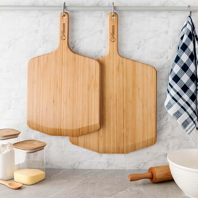 Chef Pomodoro 12-inch Bamboo Pizza Peel, Wooden Pizza Peel 12 Inch, Homemade Wood Pizza Peel with Handle, Pizza Oven Accessories, Spatula Gourmet