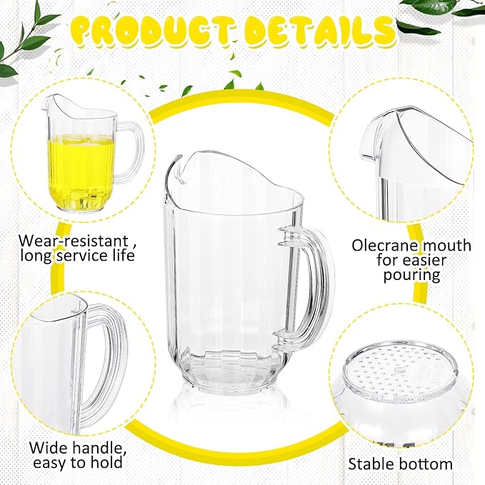 Tessco for you 20 Pcs Plastic Pitchers 60 Ounce Clear Restaurant Jug Large Water Pitcher Carafe Serve Milk Tea Juice Drink for Parties Container Dispenser Beer Jar
