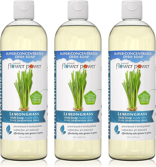 Liquid Dish Soap – Lemongrass – Plant-Based & Scented w/ Pure Essential Oils – Natural Liquid Dishwashing Detergent – Sulfate-Free Gentle Kitchen Soap – Vegan (16 Fl Oz 3 Pack)