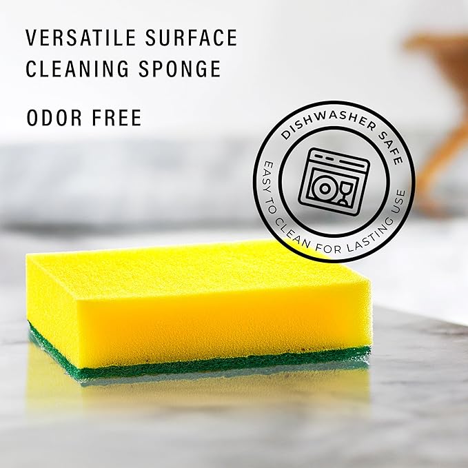 DecorRack 80 Count Non-Scratch Cleaning Scrub Sponges, Dual-Sided Heavy Duty Kitchen Sponges for Dishes, Cleaning Household, Bathroom, Car Wash - Yellow (Pack of 80)