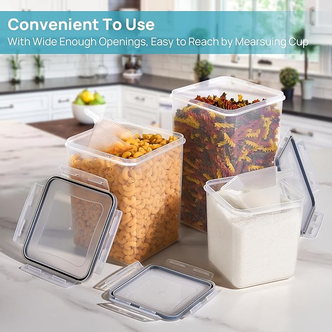 Vtopmart 10 PCS Flour and Sugar Storage Container, Large Airtight Food Canisters with Lids for Kitchen, Pantry Organization, BPA Free, Black