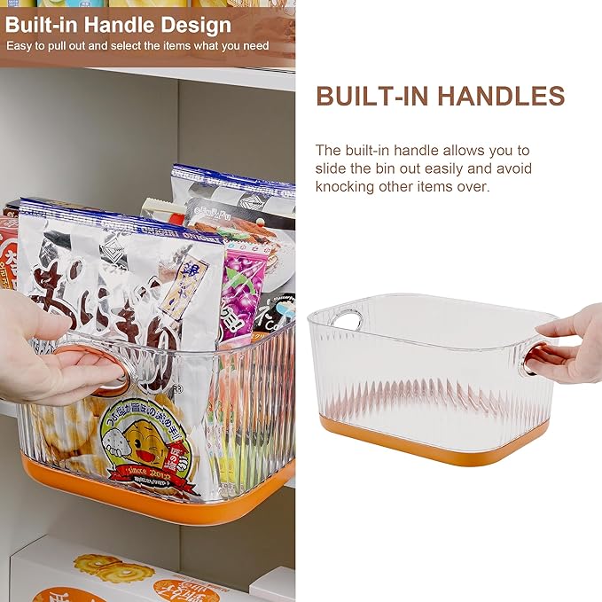 VECELO Refrigerator Organizers - Durable PET Storage Bins, Space Saving, Clear View, Contain Spill, Organizer for Kitchen, Laundry, Closet - Set of 2