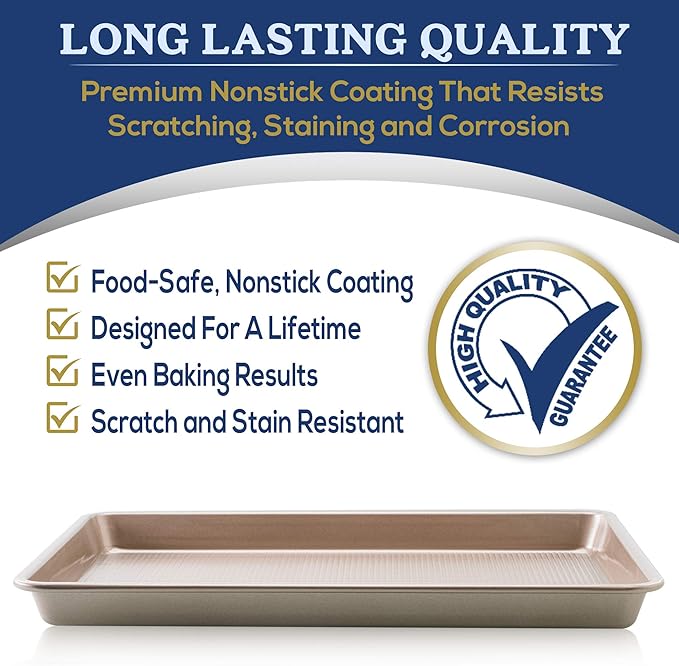 Ultra Cuisine Nonstick Half Sheet Baking Pan - Food Safe Coating, Warp & Scratch Resistant Texture for Airflow, & Carbon Steel Design Durable for Professional Quality Roasting, Size 13 x 18 inch
