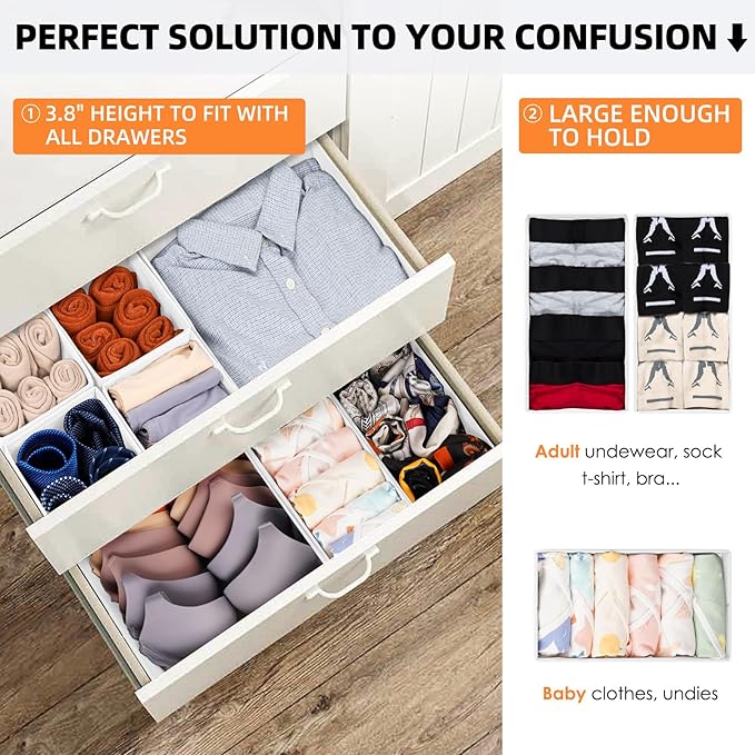 Criusia Drawer Organizer Clothes, 20 Pack Dresser Organizer Bins for Nursery Bedroom, Closet Organization and Storage Dividers for Clothing, Baby Clothes, Underwears, Socks (White)