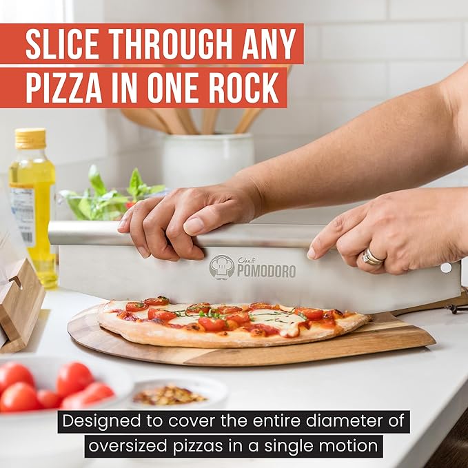 Chef Pomodoro 16 Inch Pizza Cutter Rocker Blade – Stainless Steel Rocking Pizza Cutter Knife with Cover – Professional Pizza Slicer – Large Pizza Rocker Knife for Big Pizzas and Flatbreads