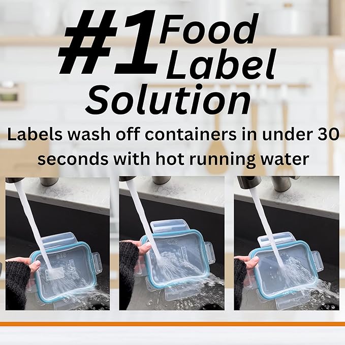 2x1 Dissolvable Labels for Food Containers (500, Blue) - Writeable, Heat-Resistant, Freezer-Safe, Bilingual Restaurant Supplies