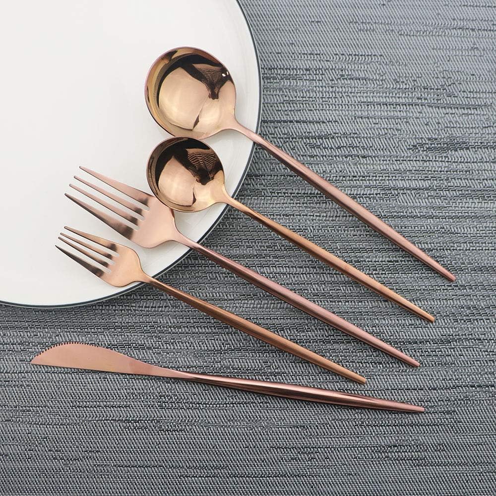 Rose Gold Silverware Set, JASHII 30-Piece Stainless Steel Flatware Cutlery Set for 6, Elegant Hourglass Polished Mirror Finish, Ideal for Home Hotel Wedding Festival Party, Dishwasher Safe