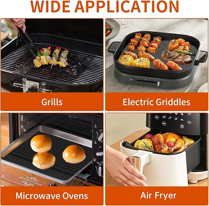 6Pcs Reusable Oven Liners for Toaster Oven, Non Stick Air Fryer Oven Liners Easy Clean Toaster Mat, Grill Baking Ma t Compatible with Cuisinart, Ninja, Kalorik Air Fryer Microwave(9 x 11 Inch)