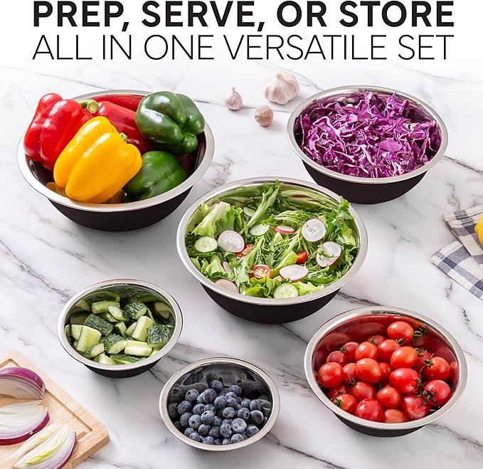 COOK WITH COLOR Stainless Steel Mixing Bowls Set - Nesting Bowls, 6 Pieces, Black