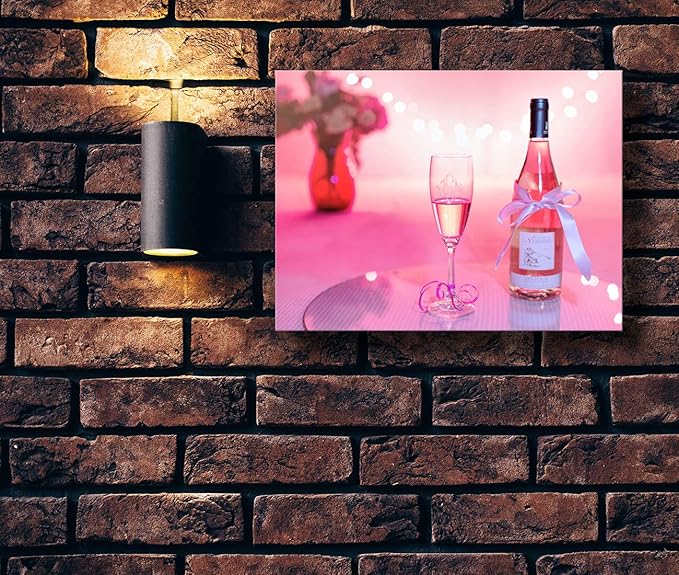 Looife Kitchen Wine Canvas Wall Art, 18x12 Inch Gallery Wrapped Pink Cocktail Wine Glass Picture Prints Wall Decor, Food Art Deco for Dining Room and Bar Wall Decoration