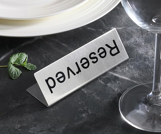 New Star Foodservice Stainless Steel Table Tent Sign (Scoltp-213 (Reserved), 4 x 1.5-Inch (Set of 6))