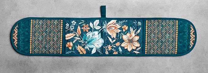 Maison d' Hermine Double Oven Mitts 100% Cotton 7"x35" Double Oven Mitt Heat Resistant BBQ Cooking Gloves with Loop, Baking, Grilling, Home, Kitchen, Handling Hot Pans (Luxury Loft-Dark Teal)