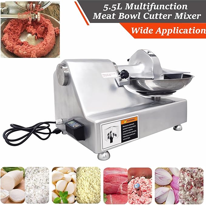 INTSUPERMAI Commercial Electric Multi Function Chopper Food Shredder Processor 5.5L Multifunction Meat Bowl Cutter Mixer with 304 SS Blade for Meat Vegetable Cutter Chopper Machine 110V 550W 120kg/h