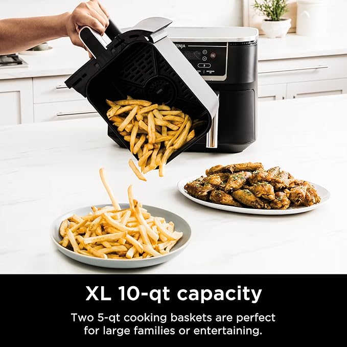 Ninja R-AD300CO Foodi 6-in-1 10-qt. XL 2-Basket Air Fryer with DualZone Technology, Black - Certified Refurbished