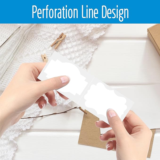 300 PCS White Stickers, 5 Fancy Shapes Labels Blank Stickers Roll White Name Tags with Permanent Adhesive for File Folders, Food Jars, Gift Tags, Home Office Business Uses (2” x 3”)