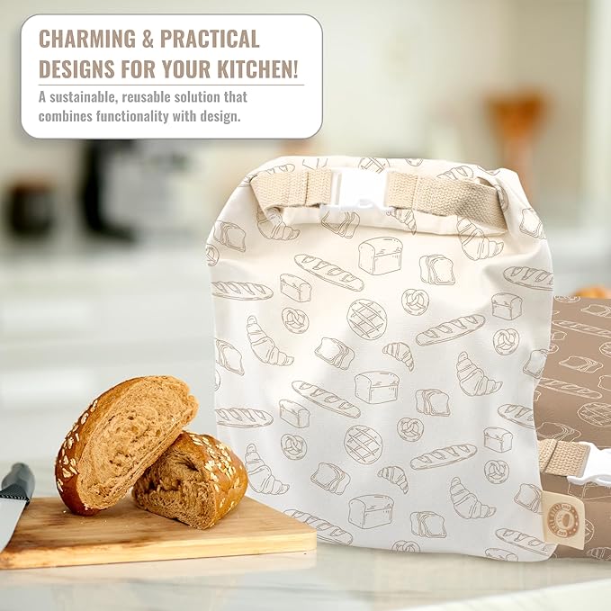 Cozy Bread® Reusable Bread Bag Set for Home Bakers | USA Brand | Charming Designs (Bread)