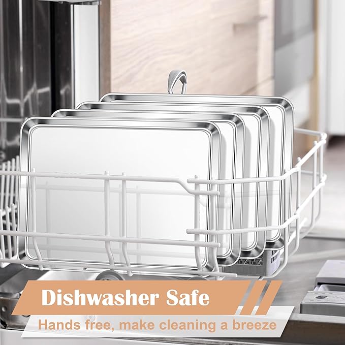 E-far Baking Sheets Set of 4, 16” x12” x 1” Stainless Steel Cookie Sheets Pans for Oven, Non-toxic Metal Trays for Baking Cake Cookie, Healthy & Rust Free, Mirror Finish & Dishwasher Safe