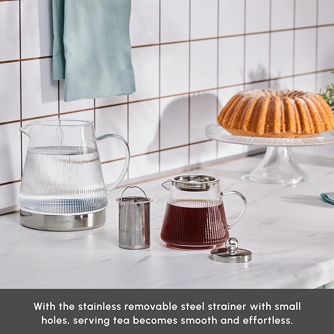 Karaca Keops Turkish Teapot with Infuser and Lid (450 ml Tea Pot & 1500 ml Induction Kettle) - Borosilicate Glass Teapot Set for Stovetops - Clear Tea Maker with 10-15 Cups Capacity