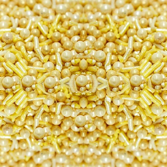 Confect Gold Pearl & Rod Sprinkles Mix – Metallic Edible Pearlized Sugar Balls for Cake Decorating, Cupcakes & Desserts | Vegan, Gluten-Free, Nut-Free, Soy-Free, Dairy-Free, Palm Oil-Free- 4.2 Oz