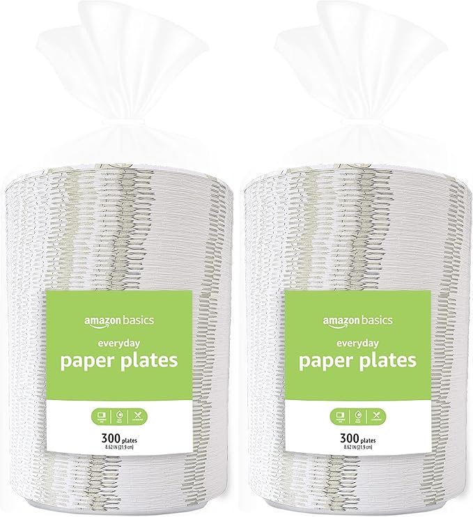Amazon Basics Everyday Paper Plates, 8.62 Inch, Disposable, 300 Count (Pack of 2)