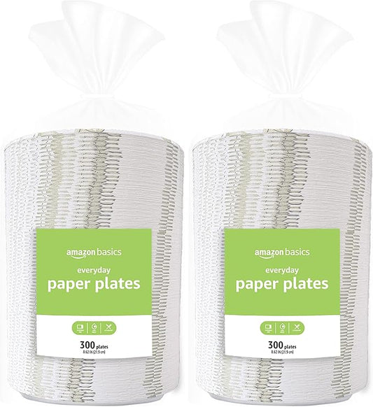 Amazon Basics Everyday Paper Plates, 8.62 Inch, Disposable, 300 Count (Pack of 2)