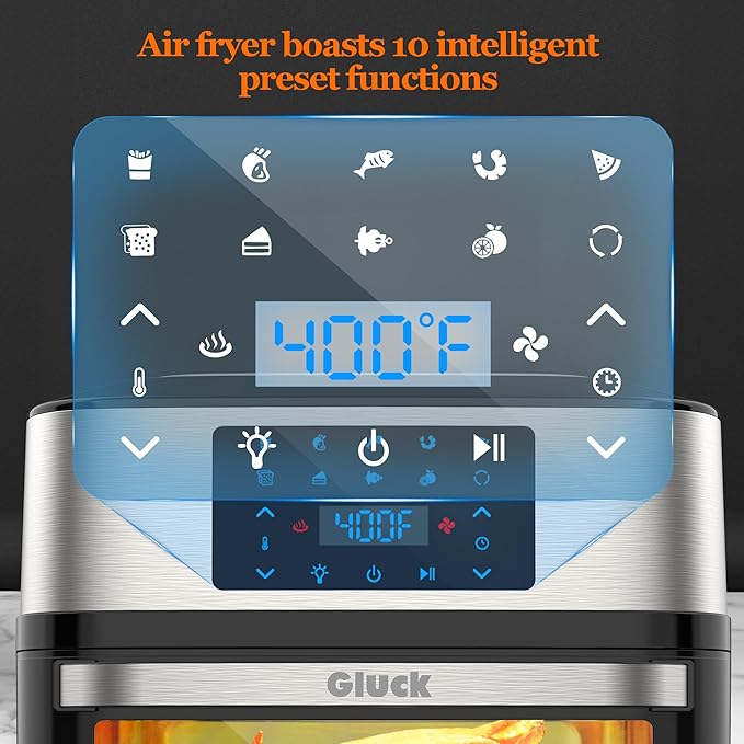 Air Fryer Oven Large 20 QT, 10-in-1 Toaster Oven Air Fryer Combo with Window for Family, Airfryer Oven with Rotisserie, 3 Dehydrating Racks, ETL Certified