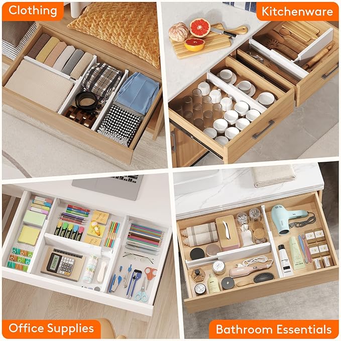 Lifewit 8 Pack Drawer Dividers Plastic 4" High, 13.5-22" Adjustable Drawer Organizers for Clothes, Expandable Dresser Separators in Bedroom/Bathroom/Kitchen/Fridge/Office Organization and Storage