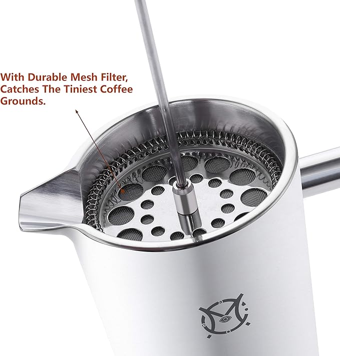 French Press Coffee Maker – 2 Cups Small Stainless Steel Coffee Maker Double Walled French Press 750ML/24OZ