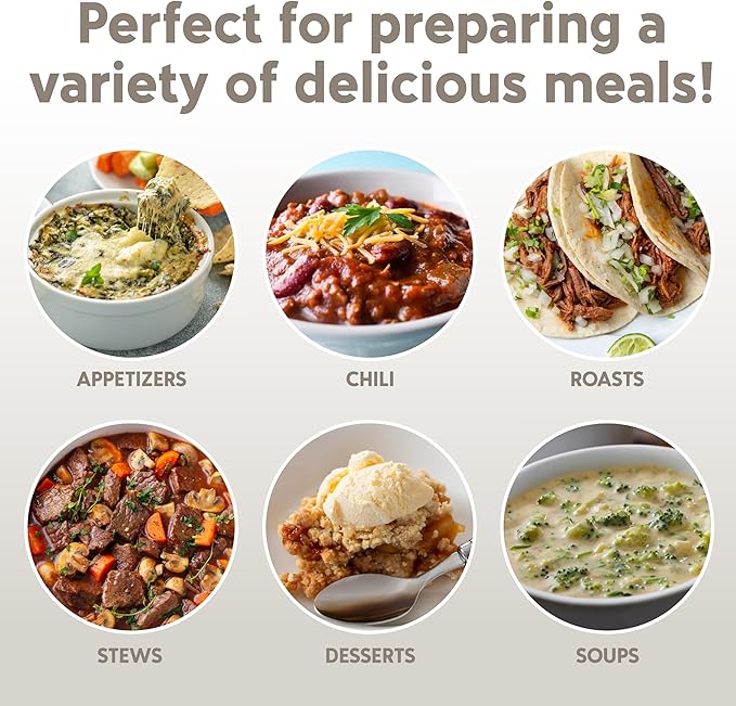 COOK WITH COLOR 2QT Mini Electric Round Slow Cooker - Adjustable Settings, Removable Stoneware Pot, Tempered Glass Lid, Dishwasher Safe, Cool-Touch Side Handles, Cream