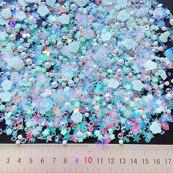 Sequins Holographic Polymer Clay Slices Nail Glitter 3D Holographic Snowflake Shell Butterfly Plum Blossom Nail Sequins Slices Polymer Clay Nail Decals for DIY Nail Decoration (Blue-53)
