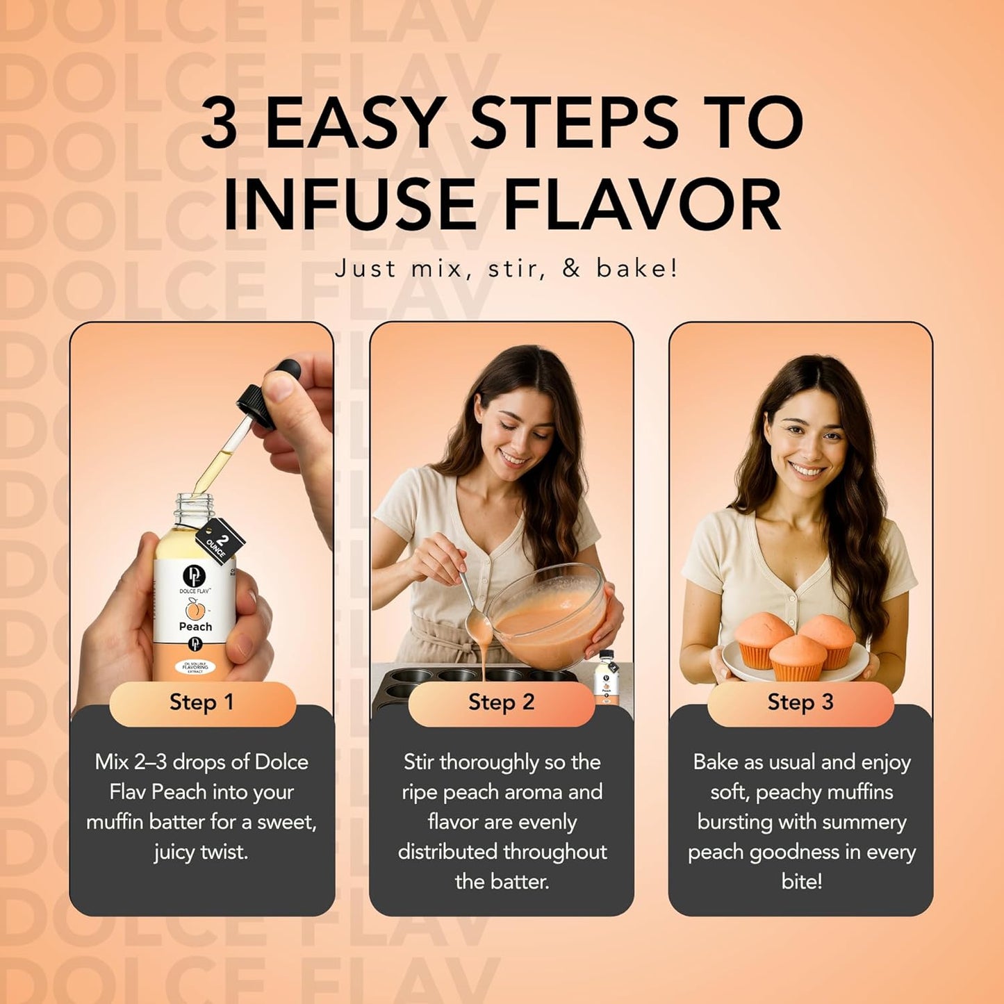 Dolce Flav Peach Extract – 2 Ounce Oil-Soluble Kosher, Sugar-Free, Concentrated Juicy Peach Flavoring for Baking, Chocolates & Desserts, Includes Measured Dropper