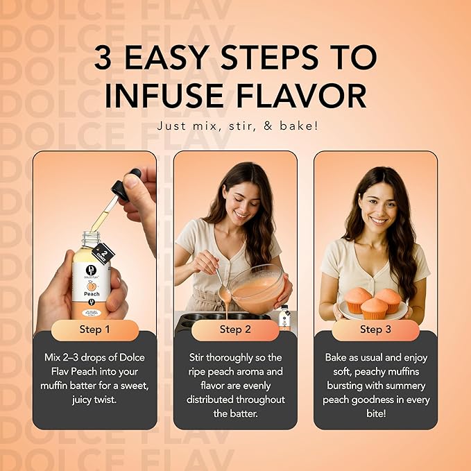 Dolce Flav Peach Extract (Oil-Soluble) 8 oz – Kosher, Sugar-Free, Concentrated Juicy Peach Flavoring for Baking, Chocolates & Desserts, Includes Measured Dropper