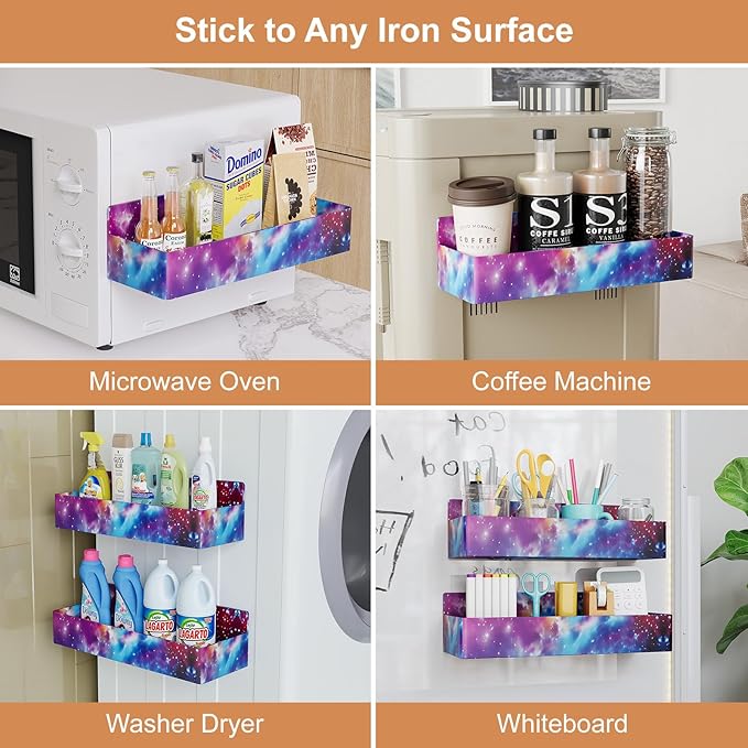 Magnetic Spice Rack for Refrigerator, Kitchen Organizer and Storage Shelf, Starry Sky(4 Pack)