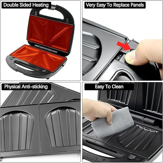 6 in 1 Waffle Maker, Sandwich Maker with Removable Plates, Donut Maker Dual-Sided Heating Non-Stick Plates, Walnut Cookie Maker, Multi Breakfast Maker for Grilled Cheese, Toast, Bread