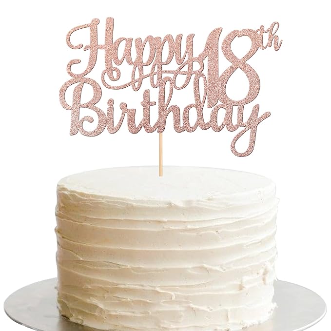 1 PCS Happy 18th Birthday Cake Topper Glitter Cheers to 18 Years Birthday Cake Pick 18 Fabulous Cake Decoration for Happy 18th Birthday Theme Party Decorations Supplies Rose Gold