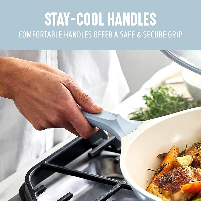 GreenLife Nonstick 12” (5QT) All in One Deep Skillet Wok with Lid, PFAS-Free Non-Toxic Ceramic Multi-Purpose Pan, Induction, All Stovetop, Egg, Stir Fry, Saute, Stay Cool Handle, Blue Haze