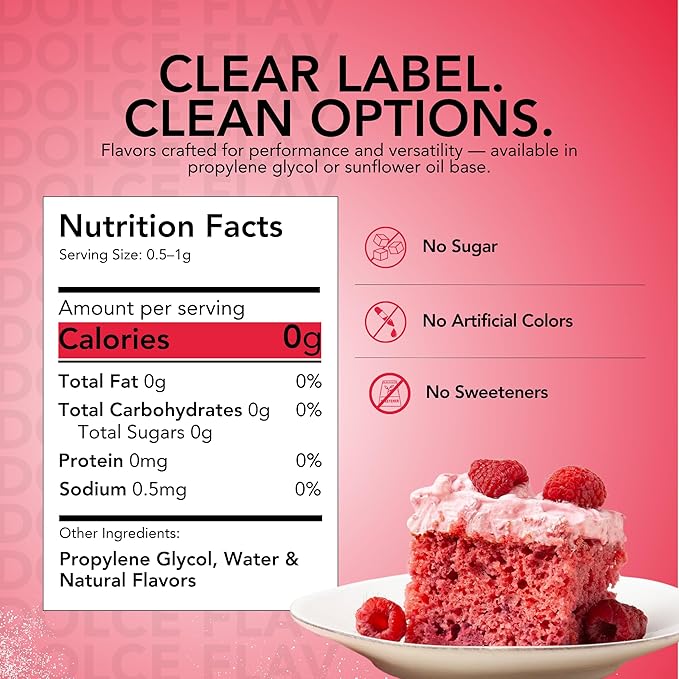 Dolce Flav Natural Raspberry Extract 2 oz – Kosher, Sugar-Free, Concentrated Tart Raspberry Flavoring for Baking, Beverages & Desserts, Includes Measured Dropper