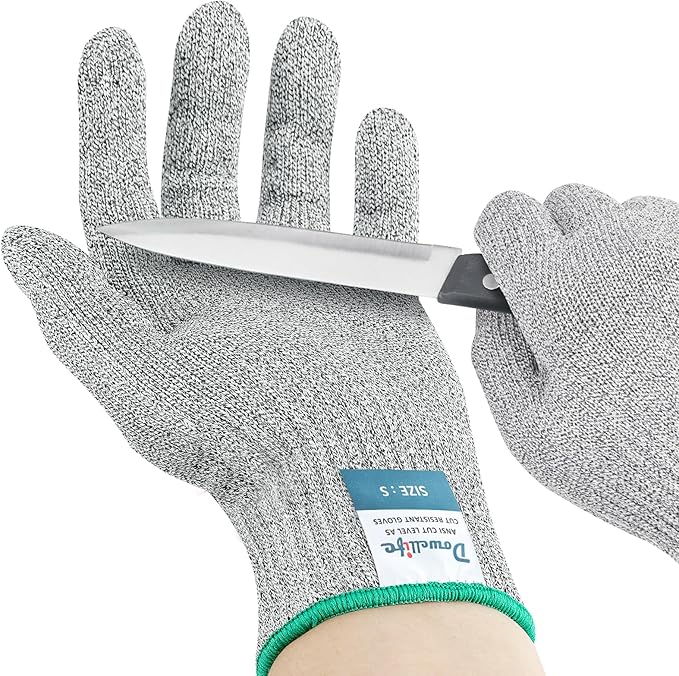 Dowellife Soft Level 9 Cut Resistant Gloves Food Grade, Steel Wire Mixed Kitchen Safety Gloves for Chef Oyster Shucking Mandoline Knife Butcher Meat Cutting Carving (Large)