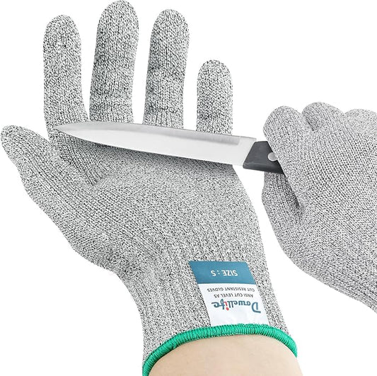 Dowellife Soft Level 9 Cut Resistant Gloves Food Grade, Steel Wire Mixed Kitchen Safety Gloves for Chef Oyster Shucking Mandoline Knife Butcher Meat Cutting Carving (Large)