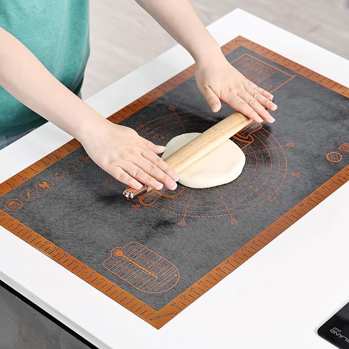 Silicone Pastry Mat Extra Large with Measurements 26''x16'' for Reusable,Non-slip Silicone Baking Mat, Counter, Dough Rolling, Oven Liner,Fondant/Pie Crust (Translucent_Orange, 16''W x 26''L)