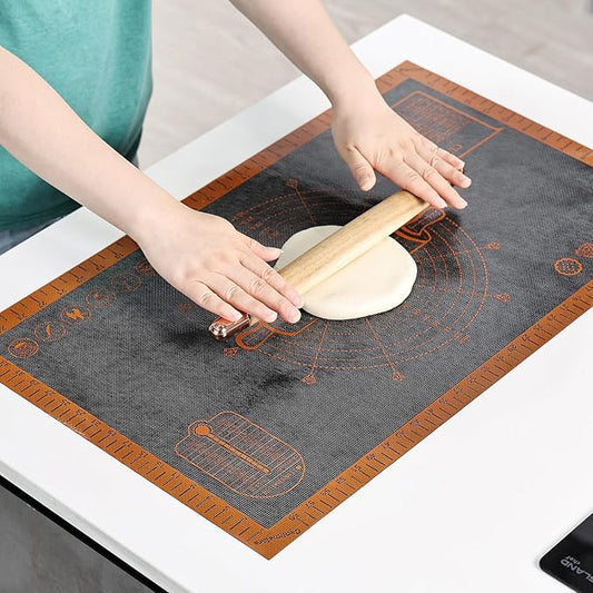 Silicone Pastry Mat Extra Large with Measurements 26''x16'' for Reusable,Non-slip Silicone Baking Mat, Counter, Dough Rolling, Oven Liner,Fondant/Pie Crust (Translucent_Orange, 16''W x 26''L)
