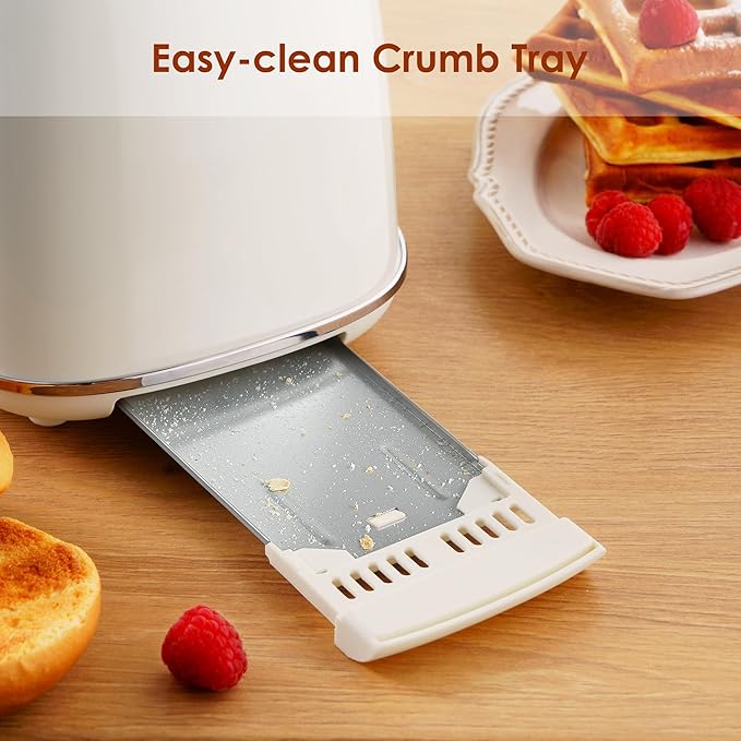 2 Slice Toaster Retro Stainless Steel with Bagel, Cancel, and Defrost Functions, 6 Bread Shade Settings, Extra Wide Slots and Removable Crumb Tray, Cream