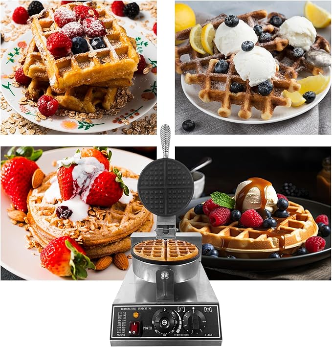 Commercial Waffle Maker for Home and Restaurant,1200 W Nonstick Waffle Iron, Single Head Stainless Steel Waffle Maker,No Rotation