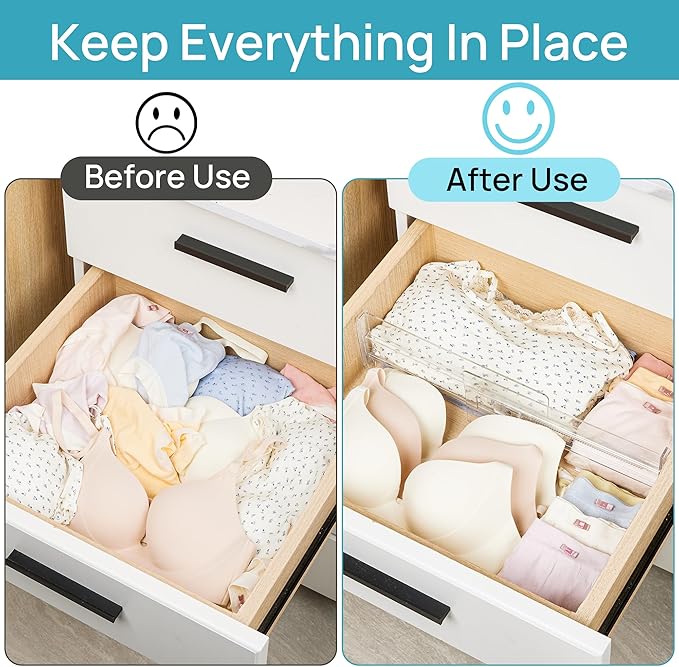 Vtopmart 14 Pack Drawer Dividers for Clothes, 4" High 10.2"-16.6" Adjustable Expandable Dresser Drawer Organizer, Clear Plastic Separators for Dresser, Baby Clothing, Underwear, Cosmetic, Toiletries